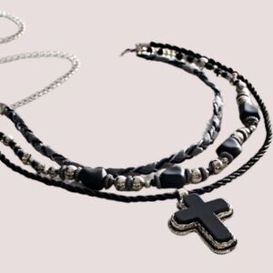 Free People Layered Black Cross Chunky Necklace